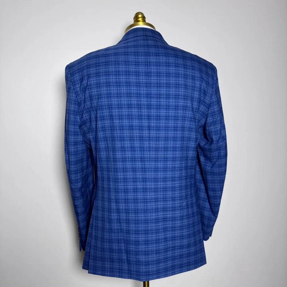 Jos. A. Bank Sport Coat Mens 40R Blue Plaid Comfort Stretch Wool Blend Blazer